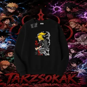 Deidara Naruto Anime Karakteri Oversize Unisex Bisiklet Yaka Sweatshirt Beyaz