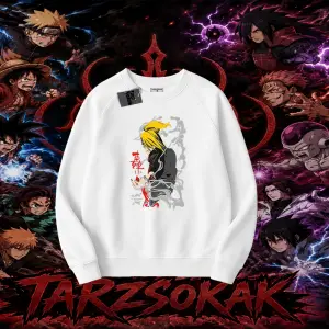 Deidara Naruto Anime Karakteri Oversize Unisex Bisiklet Yaka Sweatshirt Beyaz