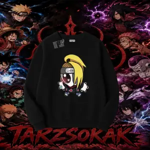 Deidara Naruto Anime Karakteri Oversize Unisex Bisiklet Yaka Sweatshirt Beyaz