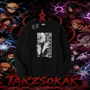Deidara Naruto Anime Karakteri Oversize Unisex Bisiklet Yaka Sweatshirt Beyaz