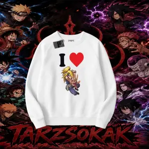 Deidara Naruto Anime Karakteri Oversize Unisex Bisiklet Yaka Sweatshirt Beyaz