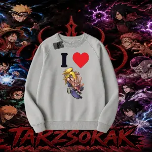 Deidara Naruto Anime Karakteri Oversize Unisex Bisiklet Yaka Sweatshirt Beyaz