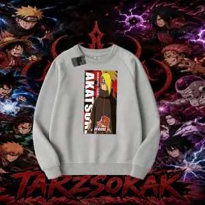 Deidara Naruto Anime Karakteri Oversize Unisex Bisiklet Yaka Sweatshirt Beyaz