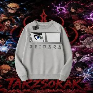 Deidara Naruto Anime Karakteri Oversize Unisex Bisiklet Yaka Sweatshirt Beyaz