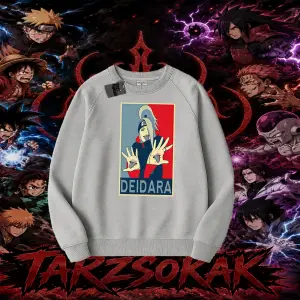 Deidara Naruto Anime Karakteri Oversize Unisex Bisiklet Yaka Sweatshirt Beyaz