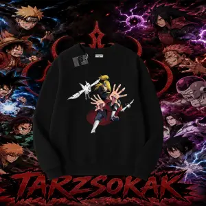 Deidara Naruto Anime Karakteri Oversize Unisex Bisiklet Yaka Sweatshirt Beyaz
