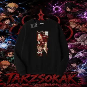 Deidara Naruto Anime Karakteri Oversize Unisex Bisiklet Yaka Sweatshirt Beyaz