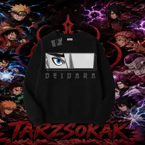Deidara Naruto Anime Karakteri Oversize Unisex Bisiklet Yaka Sweatshirt Beyaz