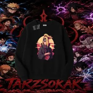 Deidara Naruto Anime Karakteri Oversize Unisex Bisiklet Yaka Sweatshirt Beyaz