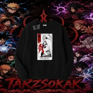 Deidara Naruto Anime Karakteri Oversize Unisex Bisiklet Yaka Sweatshirt Beyaz