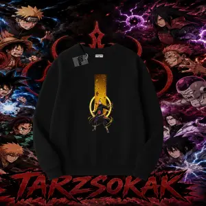 Deidara Naruto Anime Karakteri Oversize Unisex Bisiklet Yaka Sweatshirt Beyaz