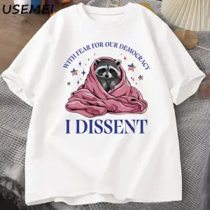 Demokrasimiz için Korkuyla Muhalefet T-Shirt Büyük Boy Rakun Meme TPamuk Kısa Kollu T 2950