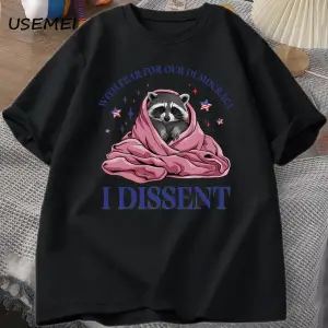 Demokrasimiz için Korkuyla Muhalefet T-Shirt Büyük Boy Rakun Meme TPamuk Kısa Kollu T 2950