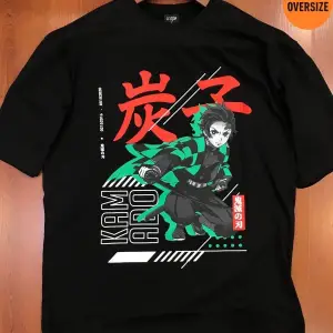 Demon Slayer Tanjiro Kamado Ön Arka Baskılı Oversize Siyah