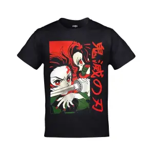 Demon Slayer Tanjiro Nezuko Kamado Ön Arka Baskılı Unisex Siyah