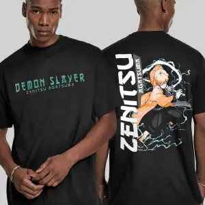 Demon Slayer Zenitsu Agatsuma Ön Arka Baskılı Unisex Siyah