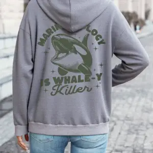 Deniz Biyolojisi Balina Katili Baskılı Kapüşonlu Üstler Kadın Temel Gevşek Sweatshirtler Kışl