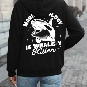 Deniz Biyolojisi Balina Katili Baskılı Kapüşonlu Üstler Kadın Temel Gevşek Sweatshirtler Kışl