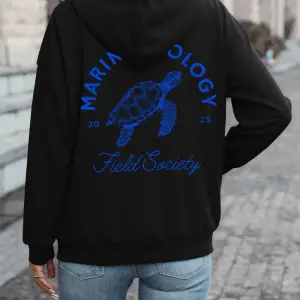 Deniz Biyolojisi Kaplumbağa Baskılı Kapüşonlu Üstler Kadın Kışlık Polar Sıcak Kazaklar Günlük