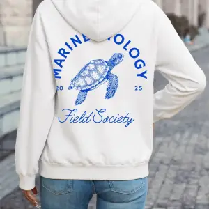 Deniz Biyolojisi Kaplumbağa Baskılı Kapüşonlu Üstler Kadın Kışlık Polar Sıcak Kazaklar Günlük