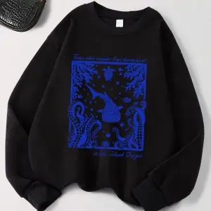 Deniz Dünya Karikatür Baskı Kazak Kadın Crewneck Temelleri Hoodie Gevşek Polar Sıcak Kazak Kı