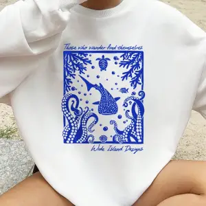 Deniz Dünya Karikatür Baskı Kazak Kadın Crewneck Temelleri Hoodie Gevşek Polar Sıcak Kazak Kı