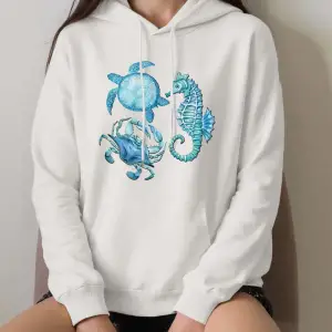 Deniz Kaplumbağası Denizatı Baskılar Hoodies Kadınlar Rahat Gevşek Tişörtü Kış Polar Sıcak Ka