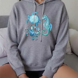Deniz Kaplumbağası Denizatı Baskılar Hoodies Kadınlar Rahat Gevşek Tişörtü Kış Polar Sıcak Ka
