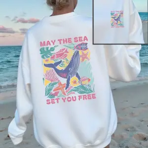 Deniz Seni Özgür Hale Geçirsin Baskılı Tişörtler Kadınlar İçin Yuvarlak Yaka Tüm Kombinlere U