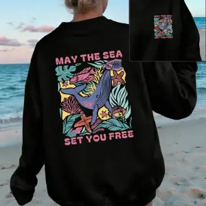 Deniz Seni Özgür Hale Geçirsin Baskılı Tişörtler Kadınlar İçin Yuvarlak Yaka Tüm Kombinlere U