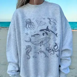 Deniz Yaşamı Balina ve Köpekbalığı Baskılar Kazak Kadın Kış Polar Sıcak Hoodie O-Boyun Gevşek