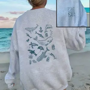 Deniz Yaşamı Balina ve Köpekbalığı Baskılı Tişörtler Kadın Bisiklet Yaka Günlük Kapüşonlu Üst