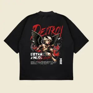 Destroyangel Baskılı Oversize Unisex Pamuklu Nefes Alan Kalın Kumaşlı