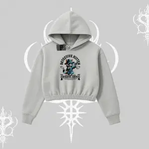 Detective Kitten Kedi Baskılı Kapşonlu Crop Sweatshirt
