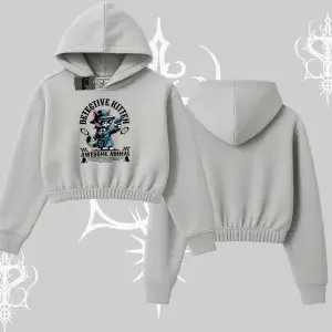 Detective Kitten Kedi Baskılı Kapşonlu Crop Sweatshirt