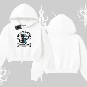 Detective Kitten Kedi Baskılı Kapşonlu Crop Sweatshirt