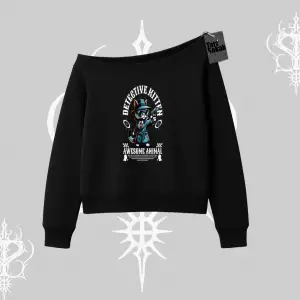 Detective Kitten Kedi Baskılı Kayık Yaka Sweatshirt