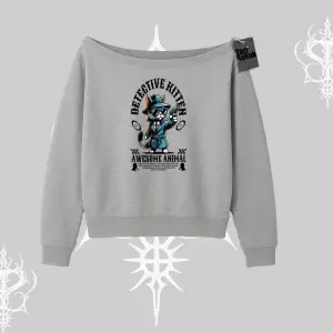 Detective Kitten Kedi Baskılı Kayık Yaka Sweatshirt