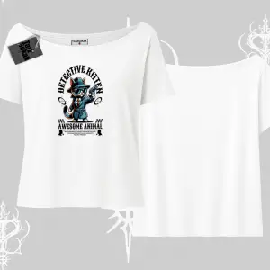 Detective Kitten Kedi Baskılı Kayık Yaka Tshirt