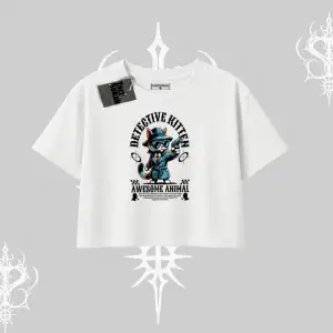 Detective Kitten Kedi Baskılı Oversize Crop Tshirt