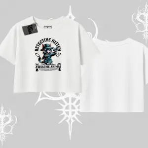 Detective Kitten Kedi Baskılı Oversize Crop Tshirt
