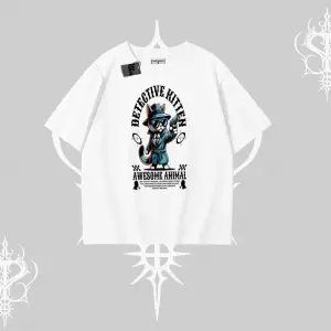Detective Kitten Kedi Baskılı Oversize Tshirt