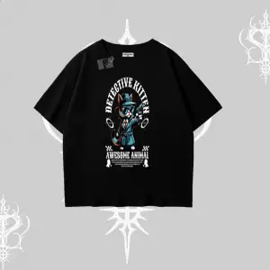 Detective Kitten Kedi Baskılı Oversize Tshirt