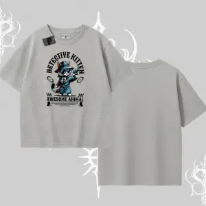 Detective Kitten Kedi Baskılı Oversize Tshirt