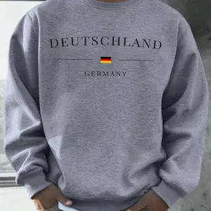 Deutschland Almanya Bayrağı Baskılı Erkek Kazak Sonbahar 0-Boyun Gevşek Açık Tee Moda Giysile