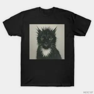 Dikenli Islak Kedi Meme Komik Siyah Kedi T-shirt Erkekler Kadınlar Için % 100% Pamuk T Shirt