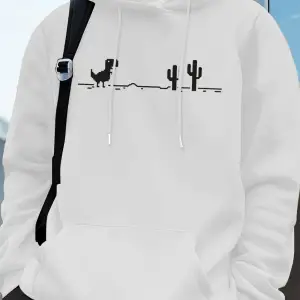 Dinozorlar Kaktüs Üzerinde Baskı Erkek Kazak Kış Polar Sıcak Kapüşonlular Kore Gevşek Cep Kaz