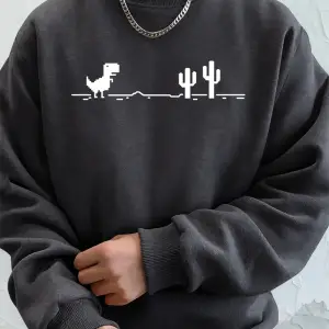 Dinozorlar Kaktüs Üzerinde Baskı Erkekler Kazak Kış Polar Sıcak Kapüşonlular Kore Gevşek Bisi