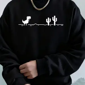 Dinozorlar Kaktüs Üzerinde Baskı Erkekler Kazak Kış Polar Sıcak Kapüşonlular Kore Gevşek Bisi