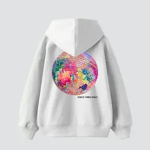 Disco Vibes Only Baskılı Oversize Unisex Beyaz
